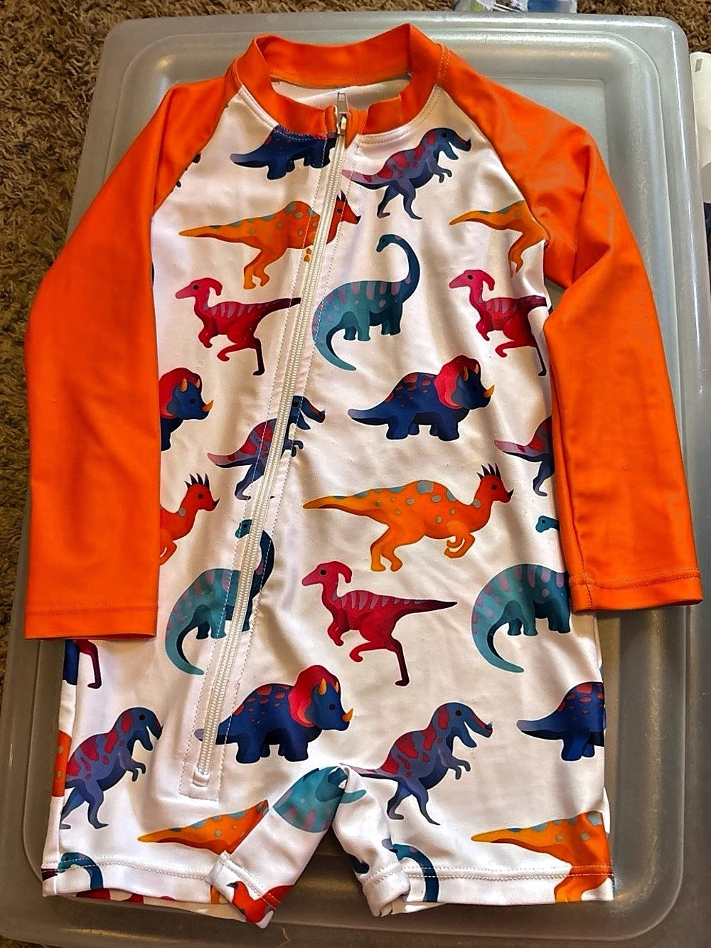 Dinosaur Print One Piece Orange & White Baby 100 Like New